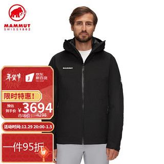 MAMMUT 猛犸象 Convey男士防风防泼水保暖可拆卸三合一硬壳羽绒夹克 1010-29150黑色拼接 XXL