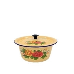 柚萝 老式搪瓷盆带盖汤锅 0.65升