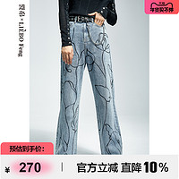 LIEBO 裂帛 Feng商场同款2022年设计师手绘印花宽松直筒牛仔长裤女