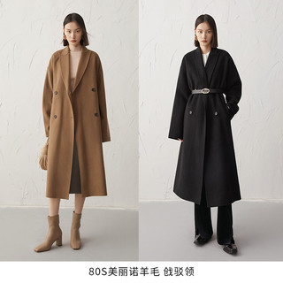 明星同款MM麦檬秋冬驼色羊毛呢子大衣双面呢毛呢外套女5CA170681 黑色（戗驳领）5CA170683(批次2）建议拍小一码 165/88A/L 建议135斤以上拍