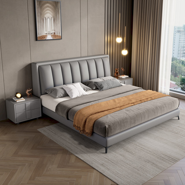 宜巢 床现代简约轻奢床主卧1.5米意式极简床科技布1.8双人床收纳储物床