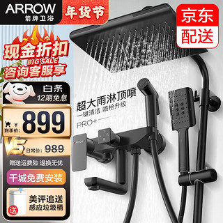 ARROW 箭牌锁具 箭牌（ARROW） 淋浴花洒套装黑色淋浴花洒淋浴器 四功能自洁一键除垢