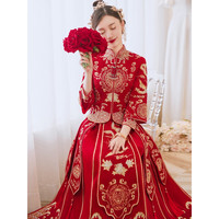 红妆饰佳 秀禾服2022新款新娘结婚敬酒服中式婚纱礼服小个子龙凤褂 3269无钻款 L