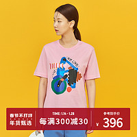 BEANPOLE 滨波 夏季新品女士棉质自行车印花圆领短袖T恤女夏甜