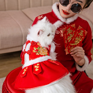 猫咪狗狗唐装连衣裙子秋冬季汉服裙过年喜庆新年衣服 风华正茂唐装裙 L(建议体重8-11斤)