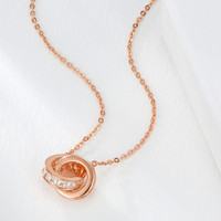 周大生 环环相扣项链女款女生轻奢小众玫瑰金色项链