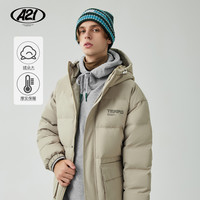 A21男装宽松连帽厚羽绒服2021秋冬新款潮牌外套情侣大衣 185/96A/XXL 卡其