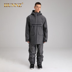HUNNZ 品牌滑雪服男套装全套户外防风保暖滑雪衣裤2022冬季新款单双板炫彩工装滑雪衣女 黑灰男款 XS