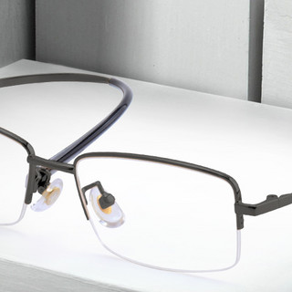 潮库 15012 半哑黑色记忆钛半框眼镜框+1.56折射率 防蓝光镜片