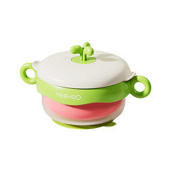 YeeHoO 英氏 婴儿恒温碗 （注水碗+吸盘+叉勺）绿粉色