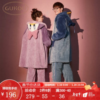 果壳(Gukoo)睡衣女迪士尼珊瑚绒睡衣男冬季加绒可外穿家居服情侣睡衣保暖连帽 丁香紫女套装 M