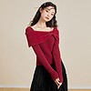 新年限定红色毛衣针织衫女2022年冬季打底衫一字肩长袖上衣