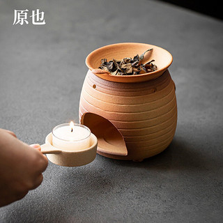 原也 中式烤茶炉粗陶焙茶器家用小号普洱提香熏茶炉炙茶醒茶配件 萌虎款（炉宽10.5cm） 一套（配8枚茶蜡）