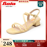 Bata 拔佳 时装凉鞋女夏新款百搭一字带粗跟软底仙女风单鞋ASH02BL1