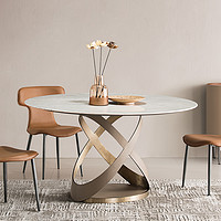 FOMIX 天然大理石餐桌圆形不锈钢1.35米餐厅饭桌意式极简创意餐台