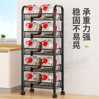 厨房置物架家用收纳储物架子落地多层用品大全小推车多功能蔬菜篮 5层黑❤稳固特厚全钢