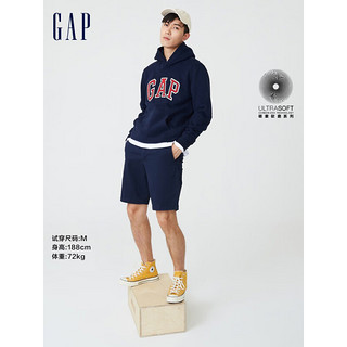 Gap 盖璞 男女装LOGO碳素软磨抓绒连帽新年红卫衣791339冬季新款情侣上衣 海军蓝 185/104A(L)