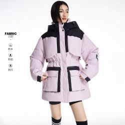 ONLY 工装风连帽保暖中长款棉服