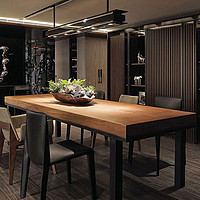 旺家星 北欧餐桌椅组合实木桌简约长方形复古长条原木家用咖啡厅大长桌子