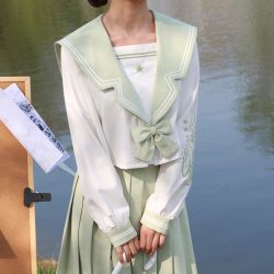 土曜日 JK绿色水手服套装椿藤海军领日系校供学院风制服装