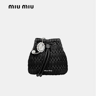 MIU MIU 缪缪 MiuMiu）女士水桶包 黑色 羊皮革 仿水晶装饰 5BE050VOOO-FVJ-F0002