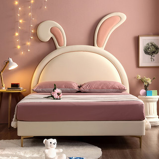 Totguard 护童 新品儿童床1.5米公主床卡通网红兔子床女孩卧室实木框皮艺床