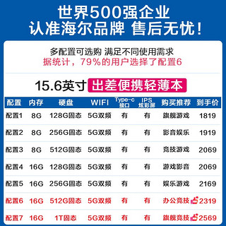 海尔（haier）15.6英寸笔记本电脑酷睿游戏本超轻薄本商务办公本远程超极本女学生便携金属手提电脑 英特尔酷睿i3 16G内存128G固态