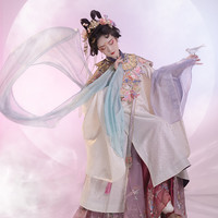 瞳莞 汉服女竖领对襟大襟广袖长衫化纤花罗瑶池祝寿冬重工绣花云肩