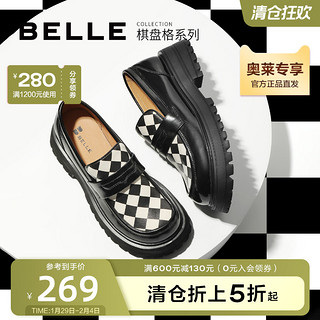 BeLLE 百丽 女士中跟乐福鞋 B0739AA2 黑白 36