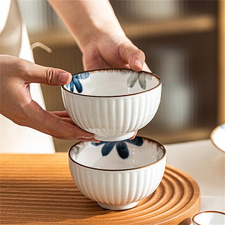 摩登主妇 墨蓝陶瓷盘子碗家用2022新款日式双耳汤碗米饭碗餐具套装