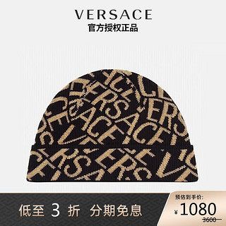 VERSACE 范思哲 中性奢侈品字母装饰针织保暖潮流毛线帽黑色+金色OS 情人节礼物