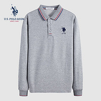 U.S. POLO ASSN. polo衫男长袖男翻领纯色棉2021秋季休闲潮流男士打底衫男装 05471 花灰 M