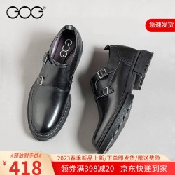 GOG 高哥 男士增高鞋6cm新款正装英伦复古潮鞋孟克皮鞋男内增高新郎皮鞋 黑色0930205ZA 41