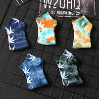 宝盖丁 5双装低帮扎染短袜子男潮短袜日系原宿学生街头情侣袜子船袜 5双各一双 均码