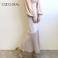 COCO DEAL 22春夏新款高腰绑带包臀拼接百褶鱼尾半身裙72117014