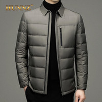 HUNNZ 品牌高尔夫服装男装外套翻领纯色运动上衣2022冬季新款中年羽绒服男高尔夫球服 灰色 M