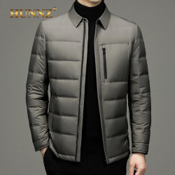 HUNNZ 品牌高尔夫服装男装外套翻领纯色运动上衣2022冬季新款中年羽绒服男高尔夫球服 灰色 M
