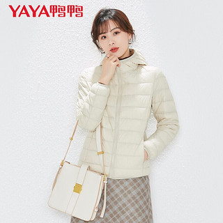 YAYA 鸭鸭羽绒服 鸭鸭YAYA轻薄羽绒服女短款2022年秋冬连帽修身显瘦时尚外穿内搭秋冬外套女DSD06A0080 黑色 3XL