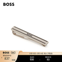 HUGO BOSS 男士2022早秋黑色珐琅条纹徽标装饰领带夹