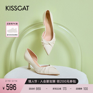 KISSCAT 接吻猫 女士羊皮革高跟鞋 KA32126 米色 38