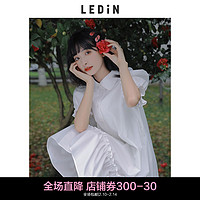 抖音超值购：LEDIN 乐町 泡泡袖连衣裙装初恋感小白裙通勤衬衫裙