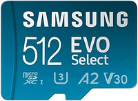 SAMSUNG 三星 EVO Select Micro SD 内存卡 + 适配器,512GB microSDXC 130MB/s 全高清和 4K