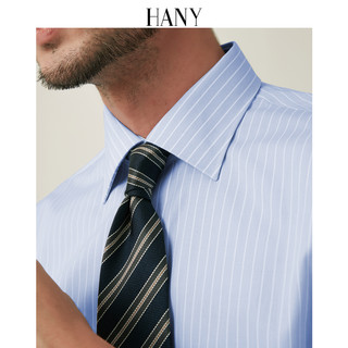 HANY 汉尼 免烫男长袖男士商务休闲西装袖扣条纹衬衣