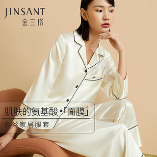 JINSANTA 金三塔 真丝睡衣女春夏100%桑蚕丝简约高级情侣丝绸家居服男宽松薄款套装