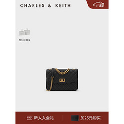 CHARLES & KEITH CHARLES&KEITH早春新品CK2-70701136-2女士优雅菱格链条单肩包 Black黑色 S