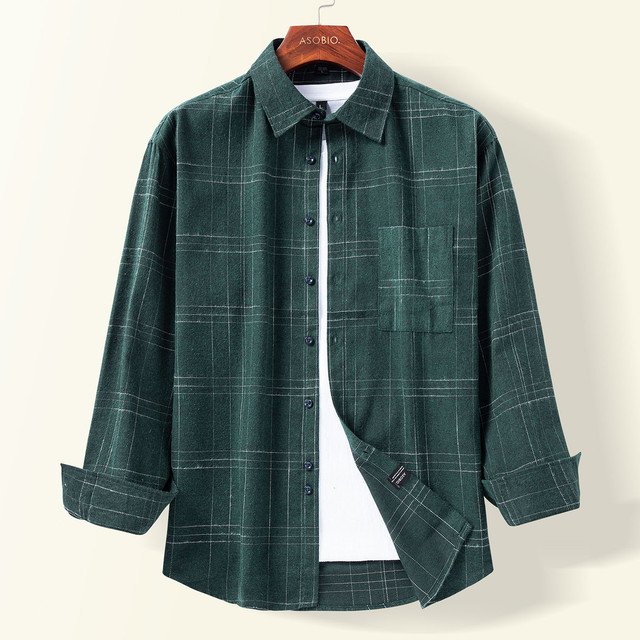 ASOBIO 傲鸶 休闲男士衬衣外套翻领长袖条纹格子百搭男式衬衫