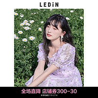 抖音超值购：LEDIN 乐町 碎花公主裙装纯欲感露肩泡泡袖轻纱连衣裙