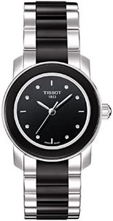 TISSOT 天梭 T-LADY系列 T064.210.22.056.00 女士石英手表 28mm 黑盘 间黑精钢陶瓷带 圆形