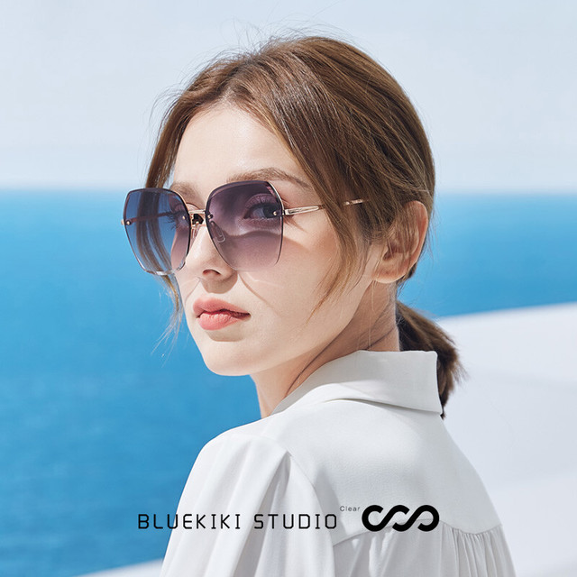 Bluekiki 蓝其 尼龙女士太阳镜潮流切边大框女士墨镜