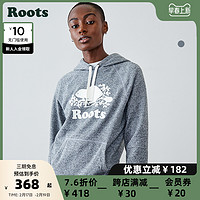 Roots 加拿大2021秋冬新款女士椒盐灰印花保暖袋鼠口袋套头连帽衫